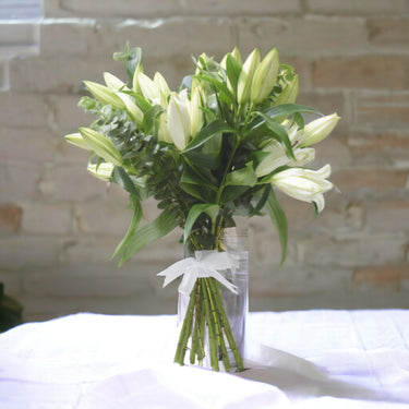 Elegant White Lily, Ensemble,Hand-Tied, Buy Elegant Hand-Tied White Lily Ensemble Online